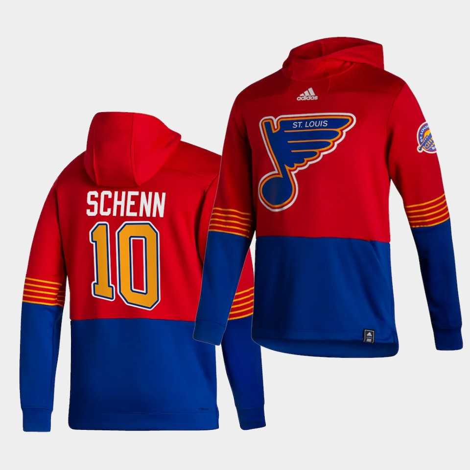 Men St.Louis Blues 10 Schenn Red NHL 2021 Adidas Pullover Hoodie Jersey